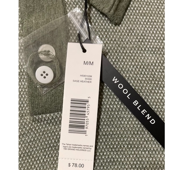 Tahari Men's Wool Blend Long Sleeve Knit Polo Shirt Sage Heather Medium Casual - Picture 9 of 10